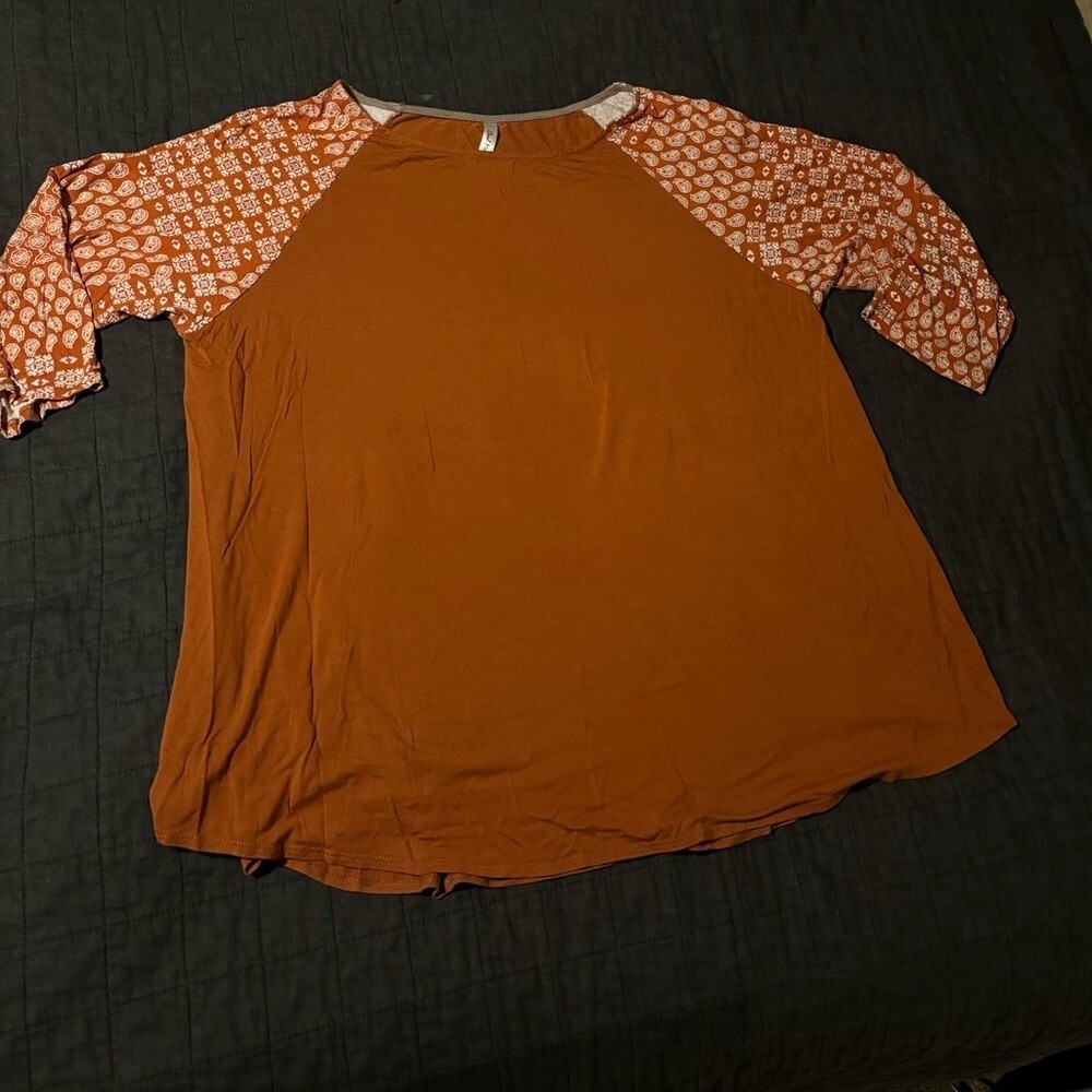 Cool Melon Raglan Sleeve Tunic Top Women Orange Paisley Print Size M